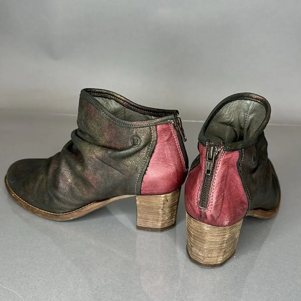 DKODE Ankle Boots Leather Metallic Distressed Pink Heel Size 37 US 6.5 (A-1503)